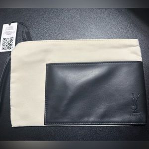 NEW Yves Saint Laurent YSL Large Dual Texture Cream and Black Wristlet Pouch Bag